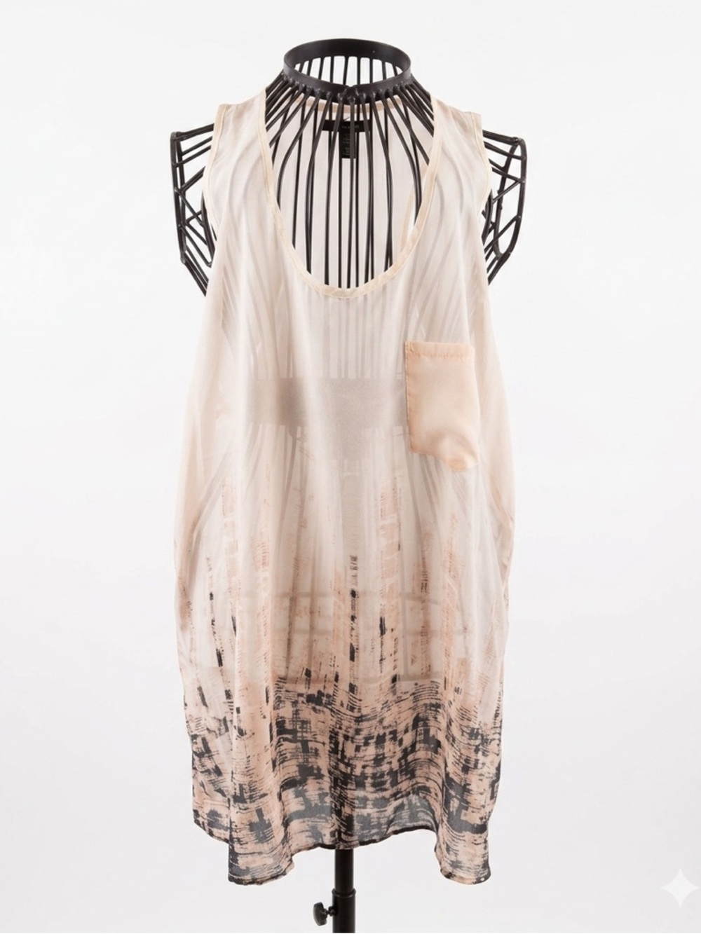 Sheer Tank Top - Pink with Black Graphic - Size Large